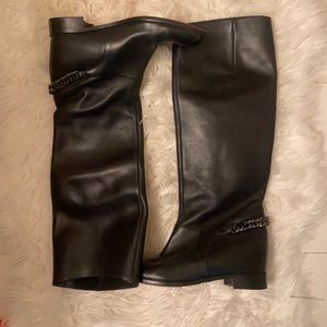 Christian Louboutin black boots w/chain on heel